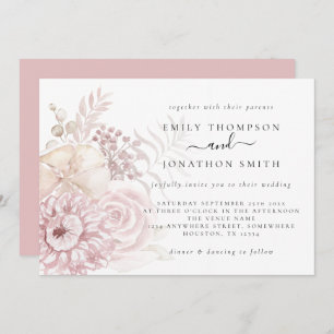 Dusty Rose Pink Florals Wedding Invitation