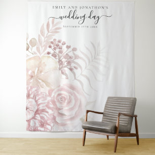Dusty Rose Pink Florals Wedding Photo Backdrop Tapestry