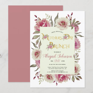 Dusty rose pink flowers Mothers Day brunch Invitation