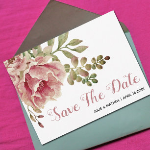 Dusty rose pink flowers wedding Save the Date Announcement Postcard
