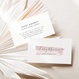 Dusty Rose Pink & Gray Watercolor Signature Script Business Card