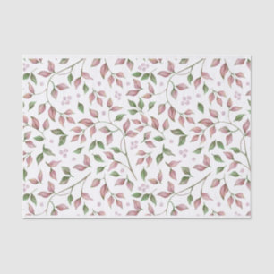 Dusty Rose Pink Green Leaves Tissue Paper