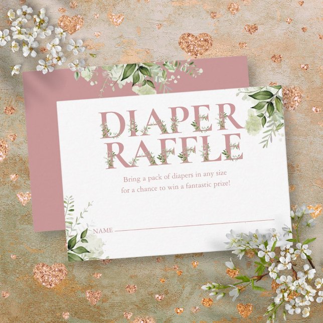 Dusty Rose Pink Greenery Diaper Raffle Baby Shower Enclosure Card (Dusty Rose Pink Greenery Diaper Raffle Baby Shower Enclosure Card)