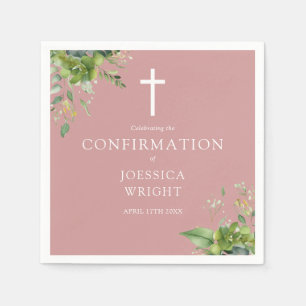 Dusty Rose Pink Greenery Floral Confirmation Napkin