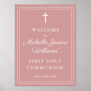 Dusty Rose Pink Holy Communion Welcome Sign