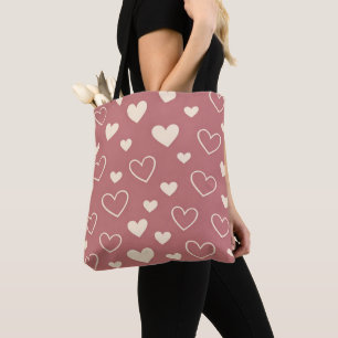 Dusty Rose Pink Ivory Hearts  Tote Bag
