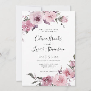 Dusty Rose Pink Mauve Blush Floral Wedding Invitation