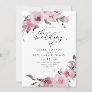 Dusty Rose Pink Mauve Blush Floral Wedding Invitation
