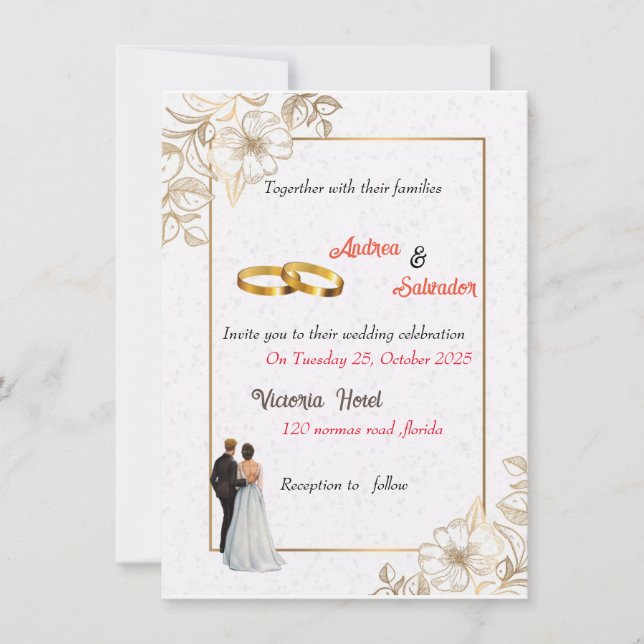 Dusty Rose Pink Mauve Gold Greenery Floral Wedding Invitation (Front)