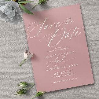 Dusty Rose Pink Mauve | Simple Elegant Script Save The Date