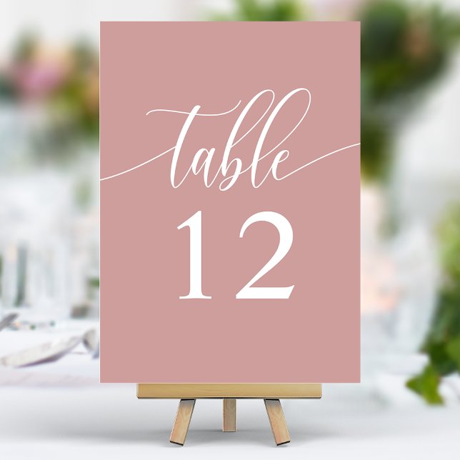 Dusty Rose Pink Minimalist Calligraphy Wedding Table Number (Creator Uploaded)