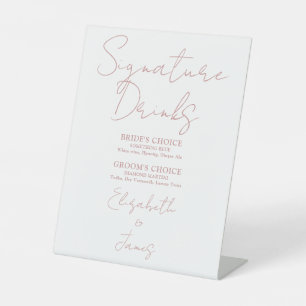 Dusty Rose Pink Minimalist Script Signature Drinks Pedestal Sign