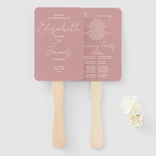 Dusty Rose Pink Minimalist Script Wedding Program Hand Fan