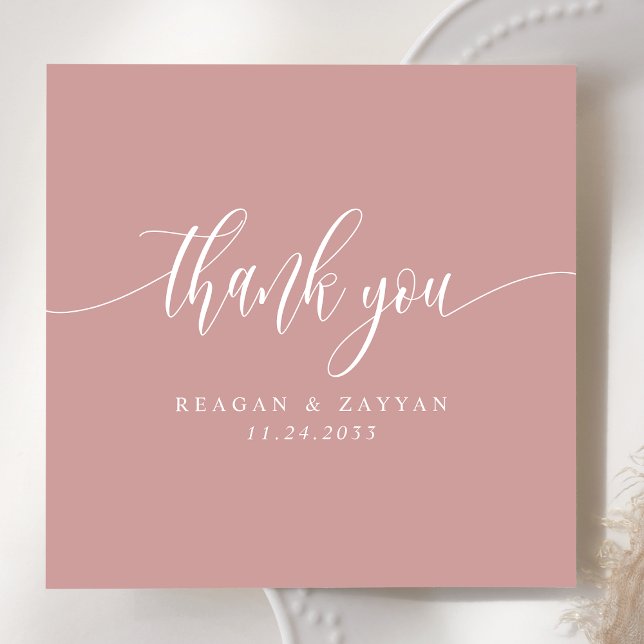 Dusty Rose Pink Minimalist Script Wedding Thank You Card (Creator Uploaded)