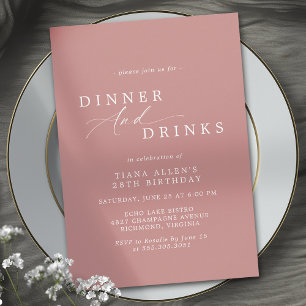 Dusty Rose Pink Modern Adult Birthday Dinner Invitation