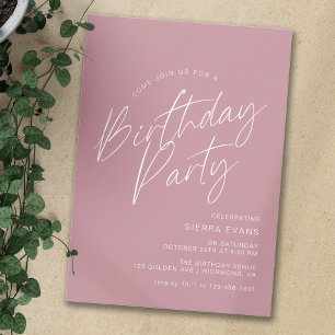 Dusty Rose Pink   Modern Elegant Women's Birthday Invitation