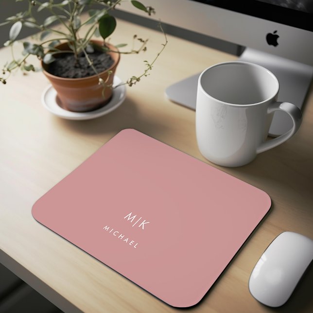 Dusty Rose Pink | Modern Monogram Mouse Mat (A modern and minimalist dusty rose pink mousepad)
