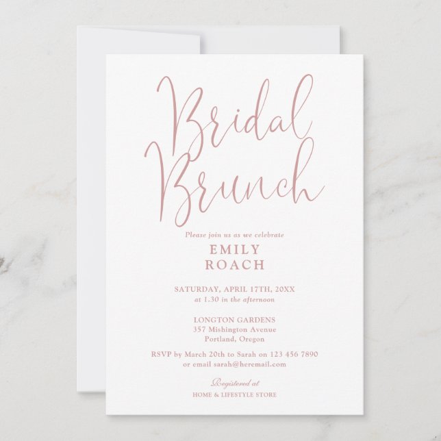Dusty Rose Pink Modern Script Bridal Bunch Shower Invitation (Front)