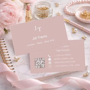 Dusty rose pink neutral QR code Business Card