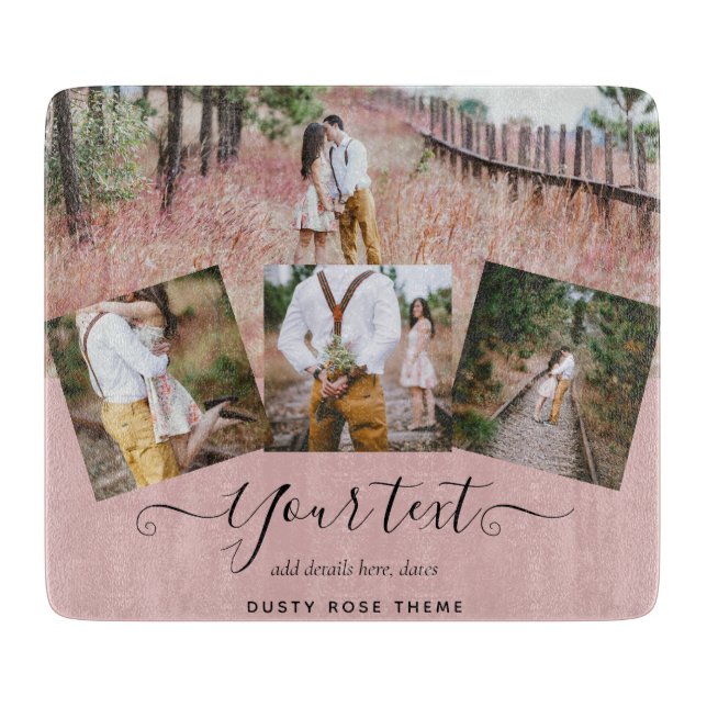 Dusty Rose Pink Newlyweds Wedding PHOTO Gift Cutting Board (Front)