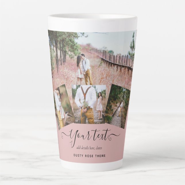 Dusty Rose Pink Newlyweds Wedding PHOTO Gift Latte Mug (Front)