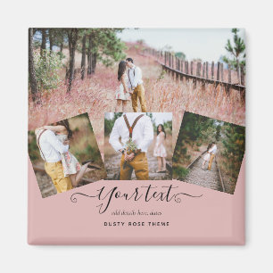 Dusty Rose Pink Newlyweds Wedding PHOTO Gift Magnet