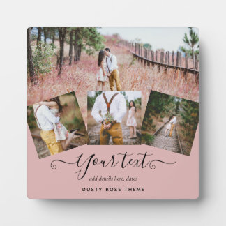 Dusty Rose Pink Newlyweds Wedding PHOTO Gift Plaque