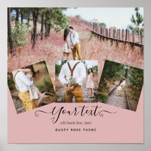 Dusty Rose Pink Newlyweds Wedding PHOTO Gift Poster