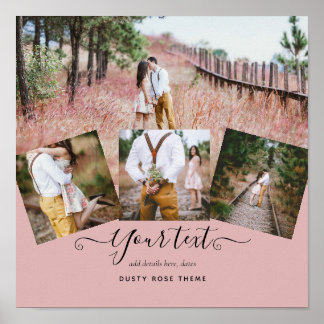 Dusty Rose Pink Newlyweds Wedding PHOTO Gift Poster