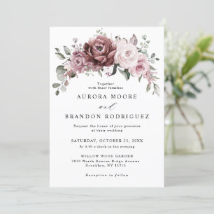 Dusty Rose Pink Peach Floral Wedding Invitation