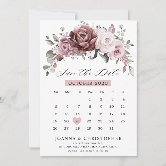 Dusty Rose Pink Peach Floral Wedding Save The Date (Front)