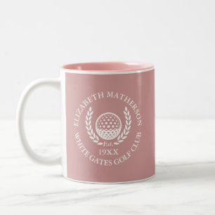 Dusty Rose Pink Personalised Golf Club Name Two-Tone Coffee Mug