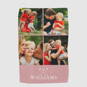 Dusty Rose Pink Personalised Name Photo Collage Golf Towel