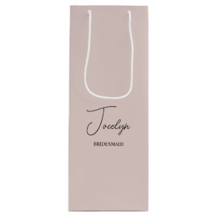 Dusty Rose Pink Personalised Wedding Party Favour Wine Gift Bag