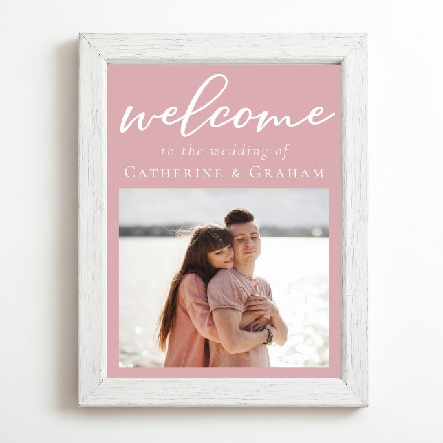 Dusty Rose Pink Romantic Couple Photo Wedding Poster (Creator Uploaded)
