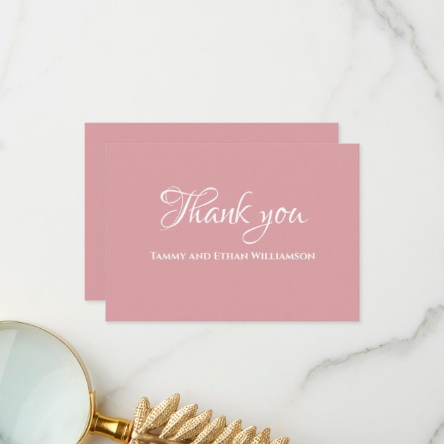 Dusty Rose Pink Romantic Simple Elegant Wedding Thank You Card (Front/Back In Situ)