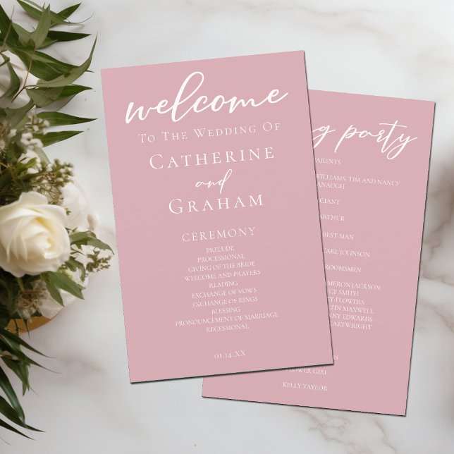 Dusty Rose Pink Romantic Wedding Program (Creator Uploaded)