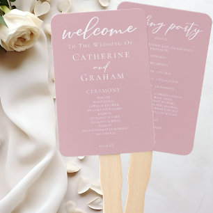 Dusty Rose Pink Romantic Wedding Program Hand Fan