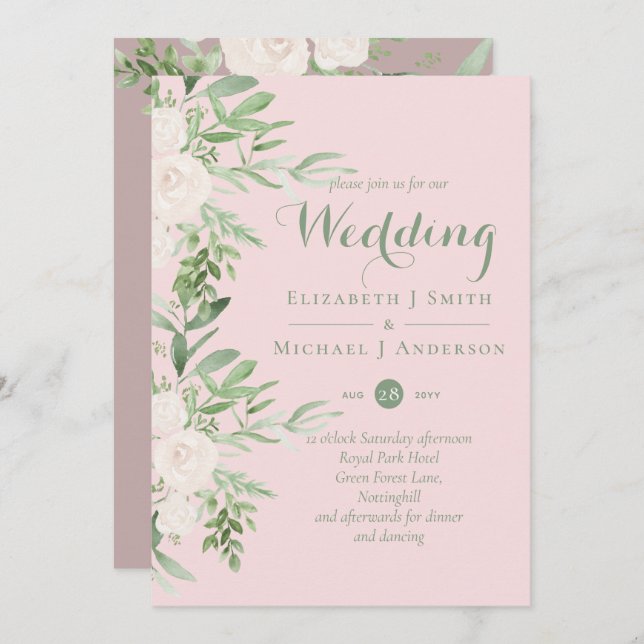 Dusty Rose Pink Sage Magnolia Wedding BUDGET (Front/Back)