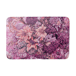 Dusty Rose Pink Salmon Rose Gold Garden Flowers Bath Mat
