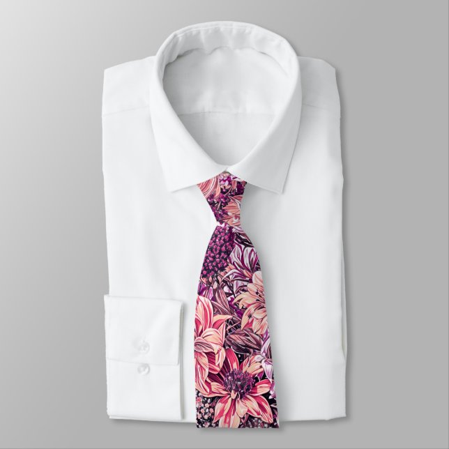 Dusty Rose Pink Salmon Rose Gold Garden Flowers Tie (Tied)