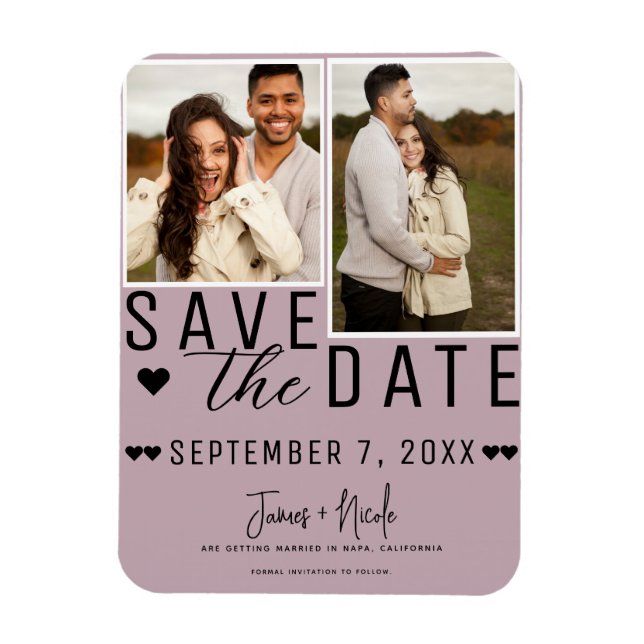 Dusty Rose Pink Save the Date 2 Photo Wedding Magnet (Vertical)