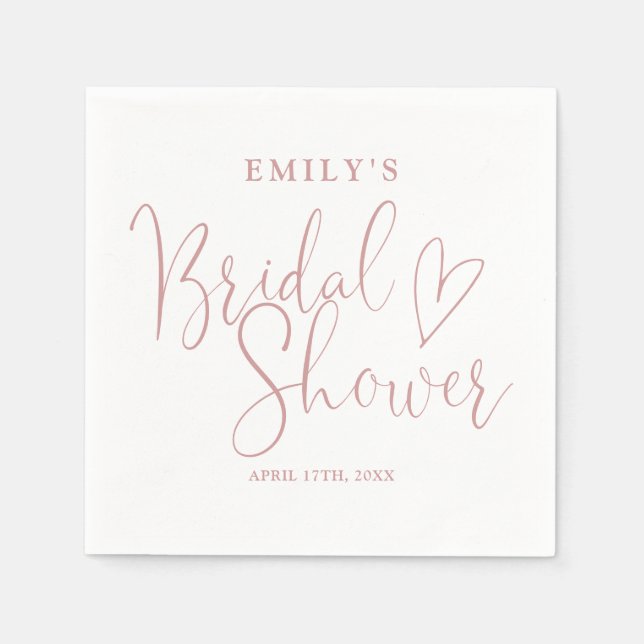 Dusty Rose Pink Script Calligraphy Bridal Shower Napkin (Front)