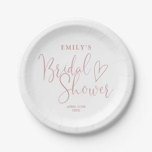 Dusty Rose pink Script Calligraphy Bridal Shower Paper Plate