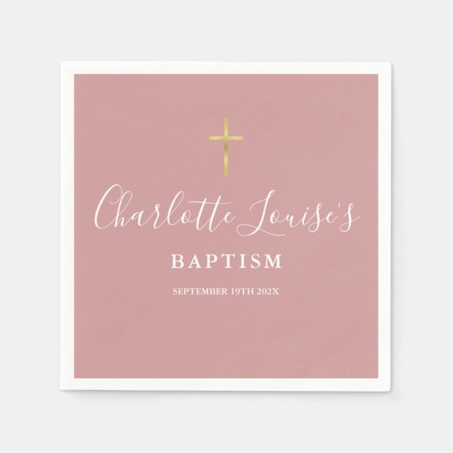 Dusty Rose Pink Signature Baptism Christening Napkin (Front)
