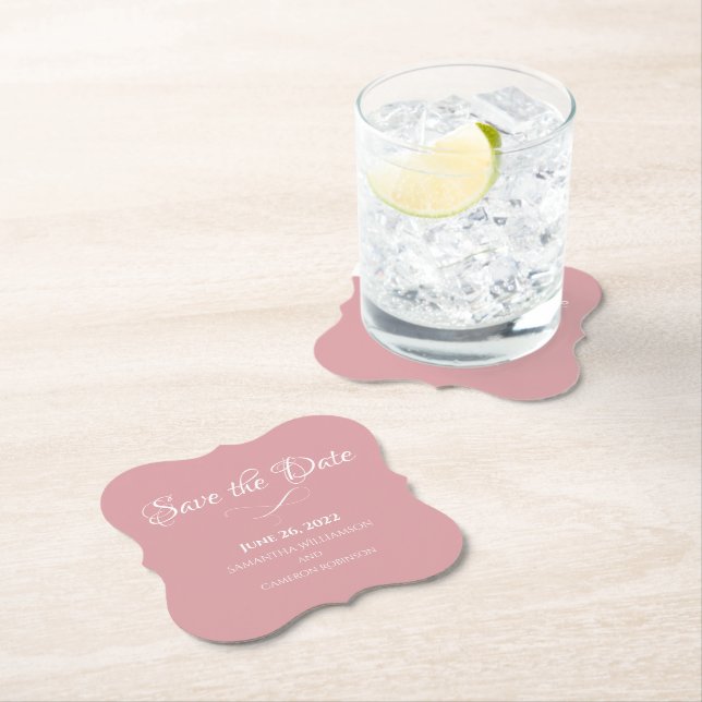 Dusty Rose Pink Simple Elegant Romantic Wedding    Paper Coaster (Insitu)