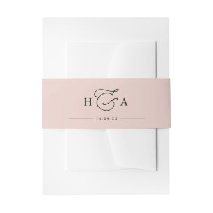 Dusty Rose Pink Simple Monogram Wedding Invitation Belly Band