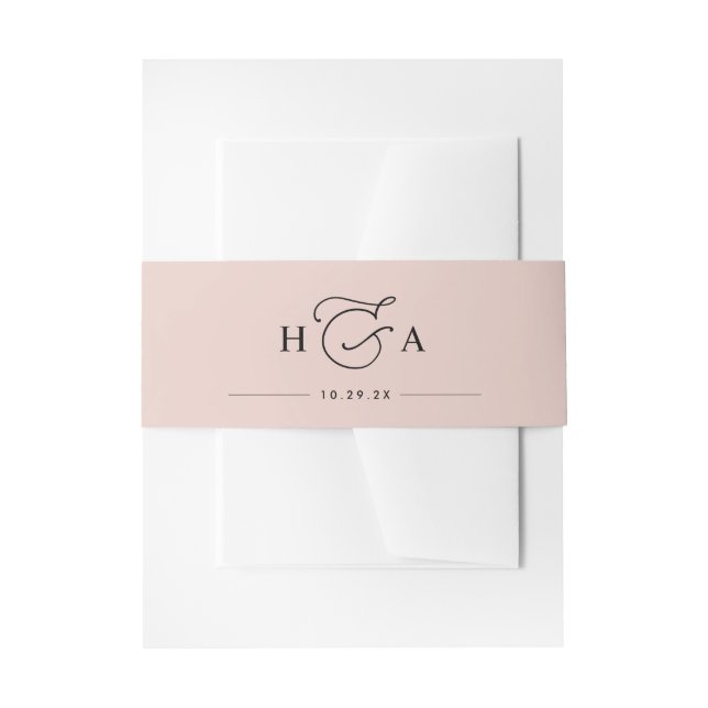 Dusty Rose Pink Simple Monogram Wedding Invitation Belly Band (Front Example)
