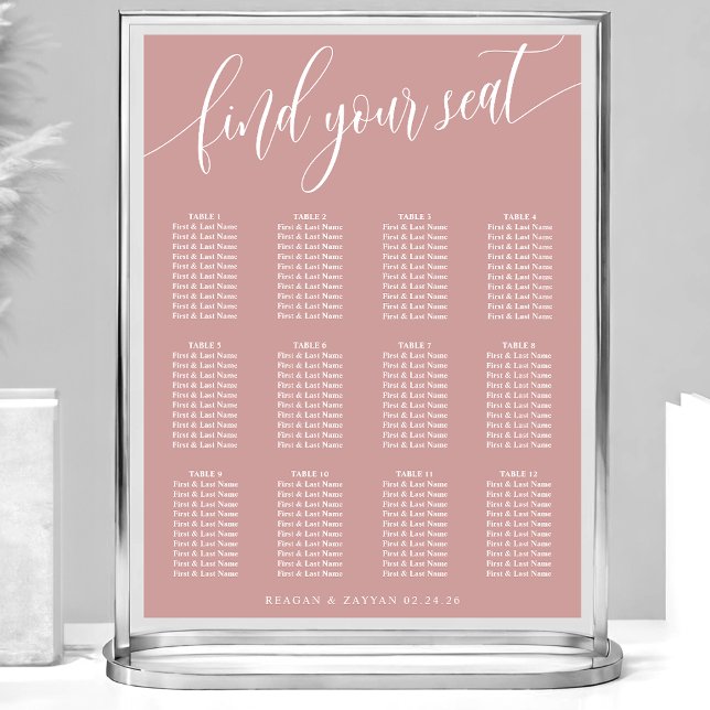 Dusty Rose Pink Simple Wedding Seating Chart (Creator Uploaded)