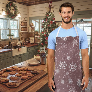 Dusty Rose Pink Snowflakes Elegant Winter Holiday Apron